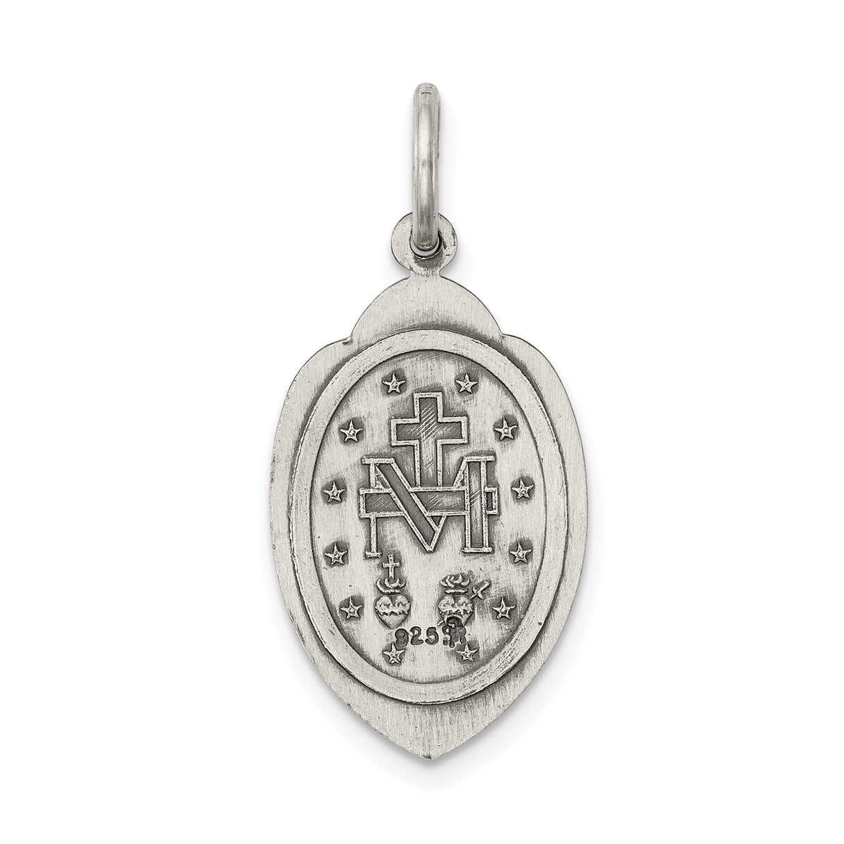 Sterling Silver Miraculous Medal Pendant Featuring Virgin Mary and O Mary Conceived Inscription
