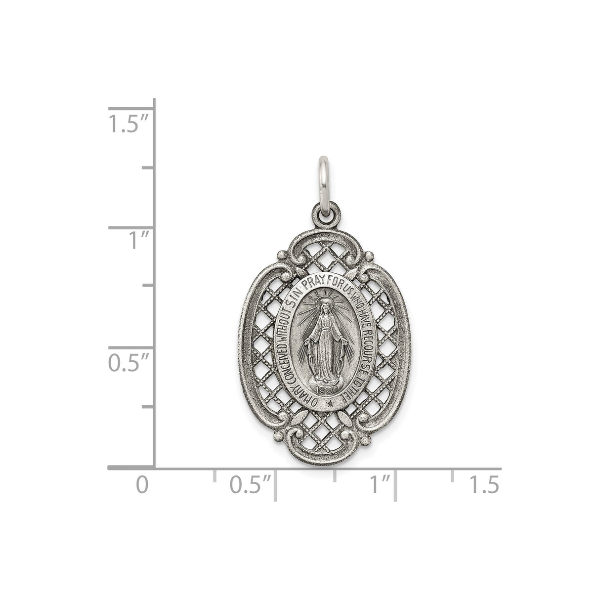 Sterling Silver Miraculous Medal Pendant Featuring Virgin Mary and Openwork Design