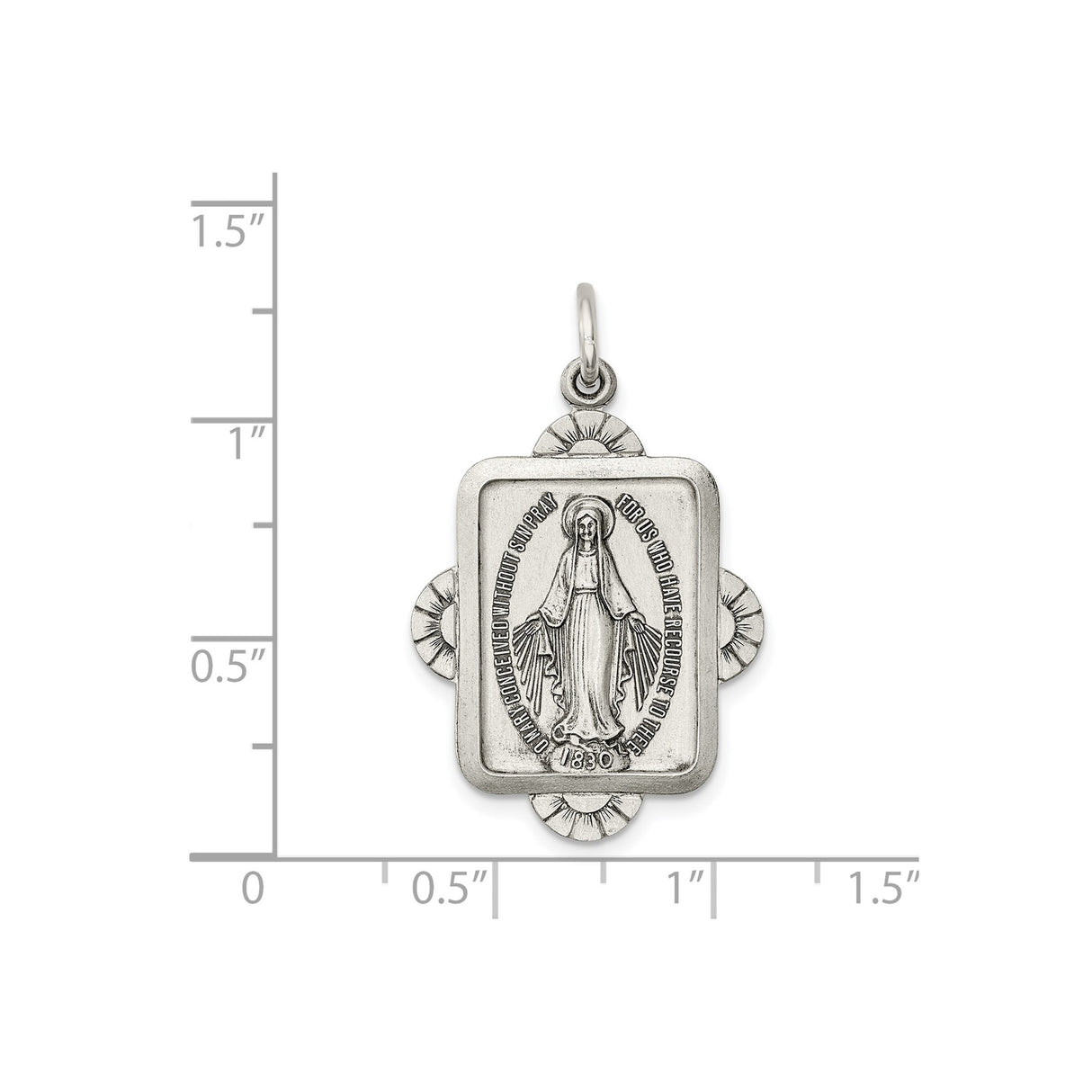 Sterling Silver Miraculous Medal Pendant Featuring Virgin Mary and 1830 Inscription