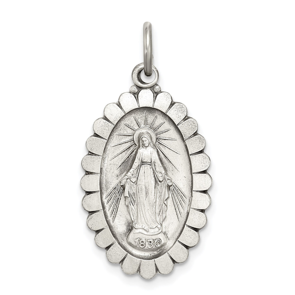 Sterling Silver Miraculous Medal Pendant Featuring Virgin Mary and 1830 Mark