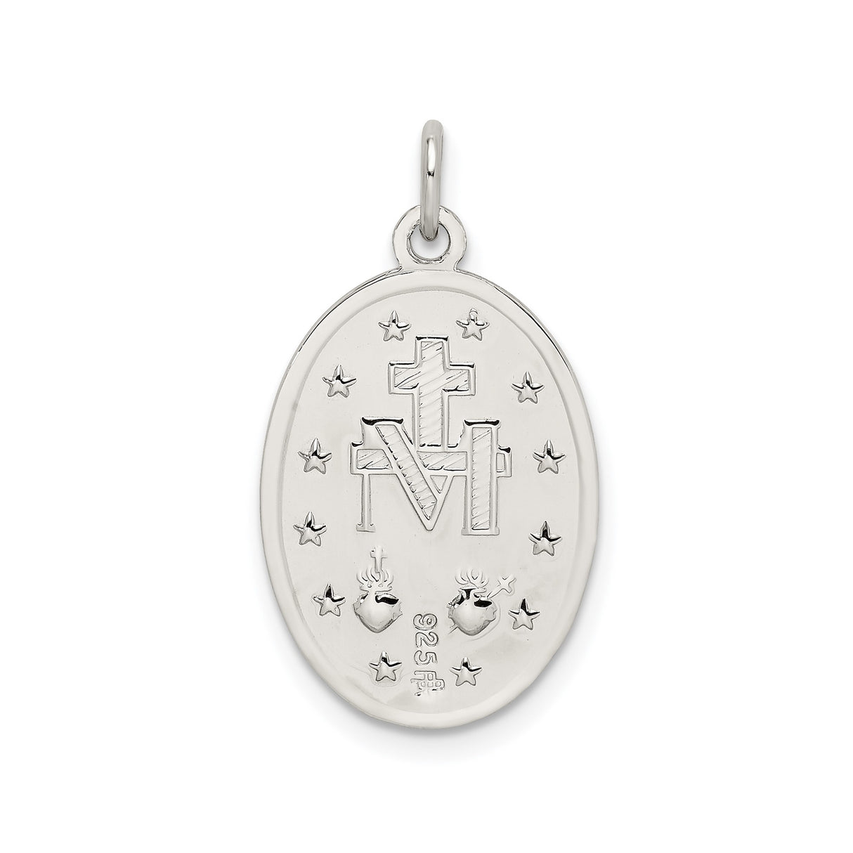 Sterling Silver Miraculous Medal Pendant with Virgin Mary and Religious Inscription