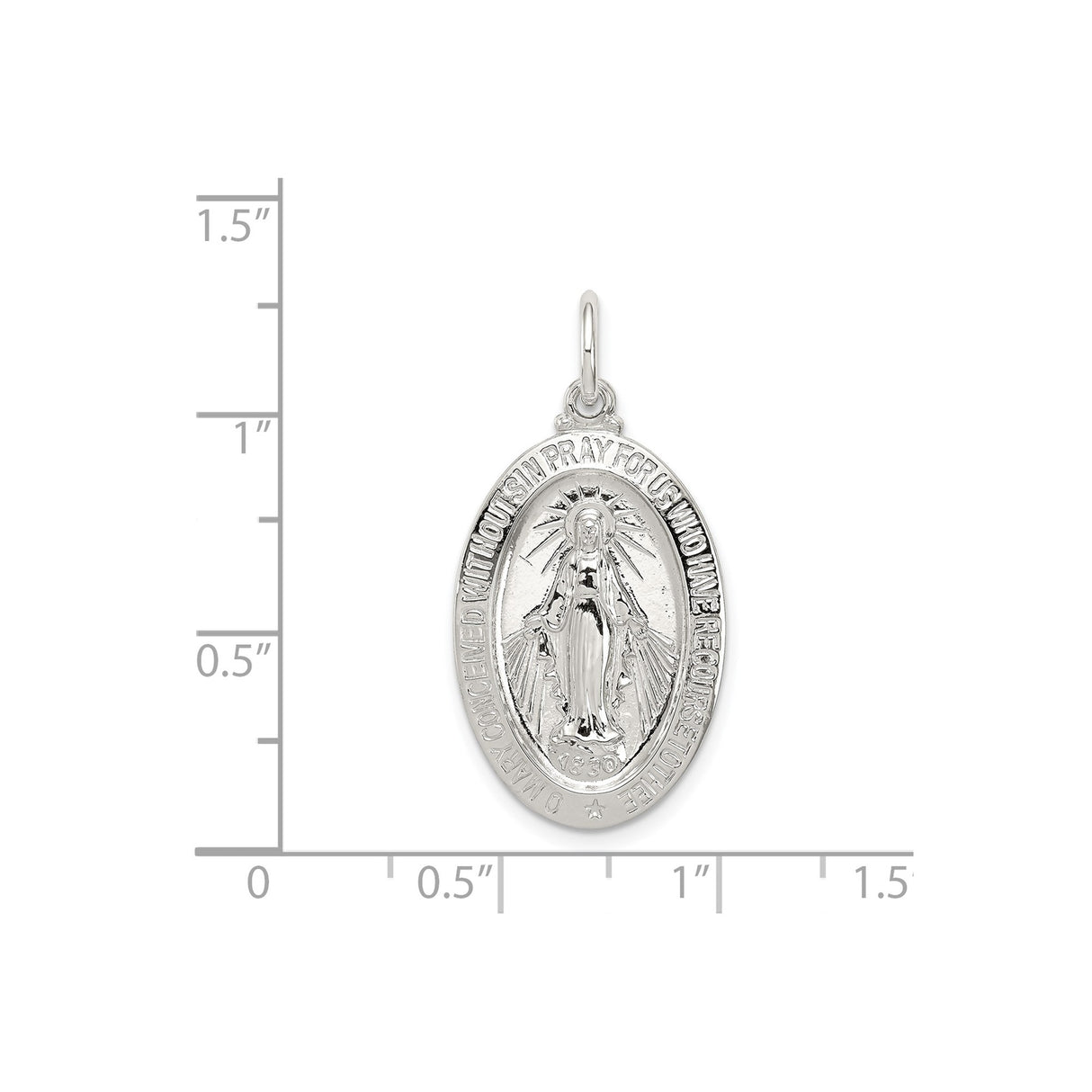 Sterling Silver Miraculous Medal Pendant Featuring Virgin Mary and Inscription