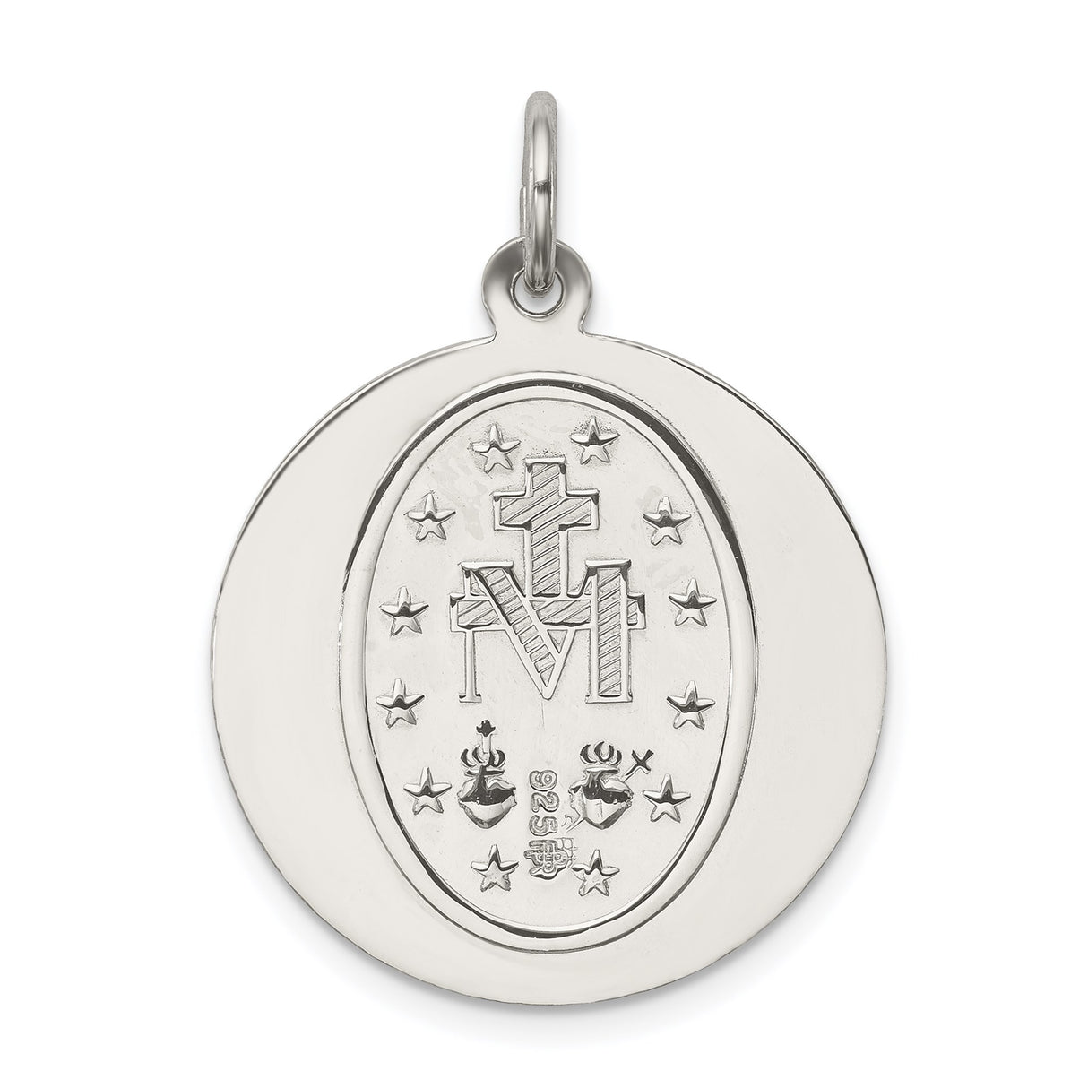 Sterling Silver Miraculous Medal Pendant with Virgin Mary Inscription, Catholic Religious Charm