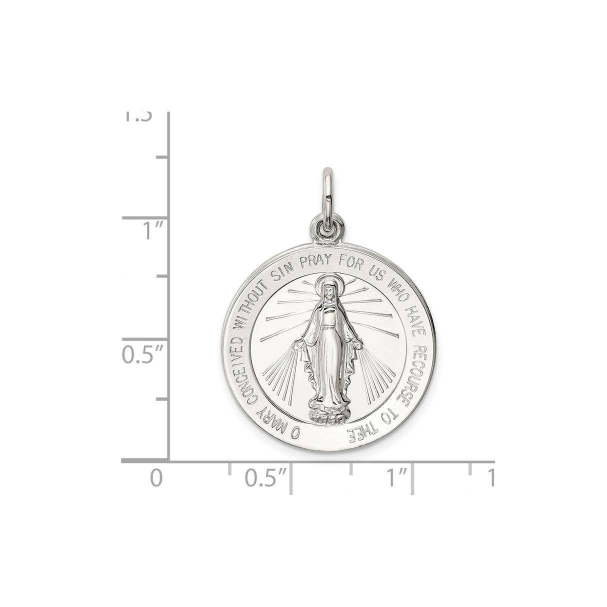 Sterling Silver Miraculous Medal Pendant with Virgin Mary Inscription, Catholic Religious Charm