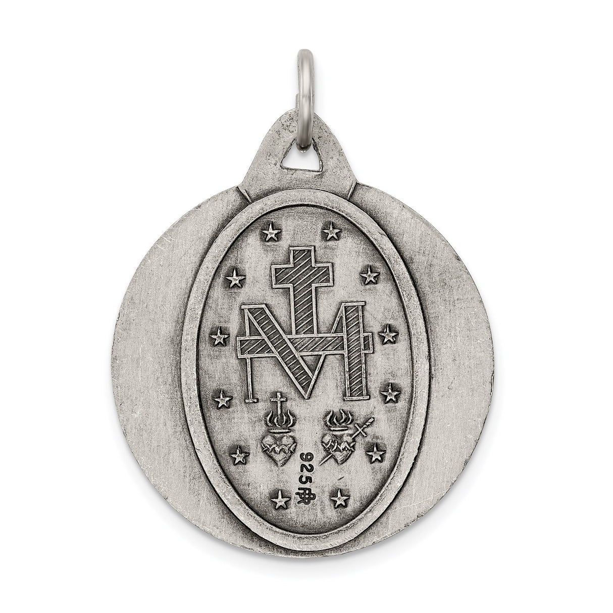 Sterling Silver Miraculous Medal Pendant Featuring Virgin Mary and Pray for Us Inscription