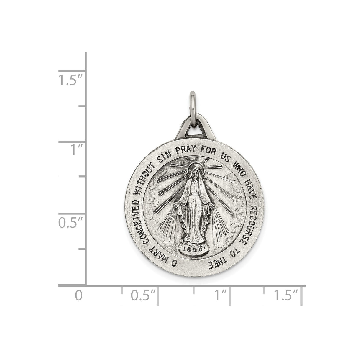 Sterling Silver Miraculous Medal Pendant Featuring Virgin Mary and Pray for Us Inscription