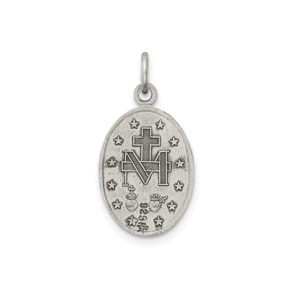 Sterling Silver Miraculous Medal Pendant, Virgin Mary with O Mary Conceived Inscription, Catholic Design