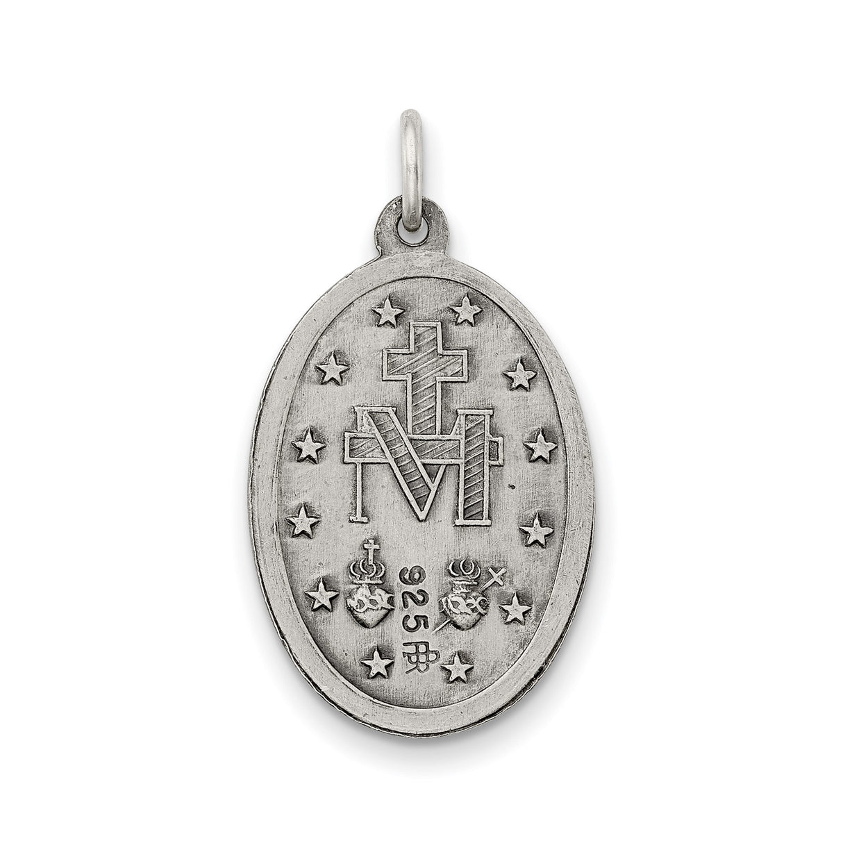 Sterling Silver Miraculous Medal Pendant with Virgin Mary and Radiant Rays