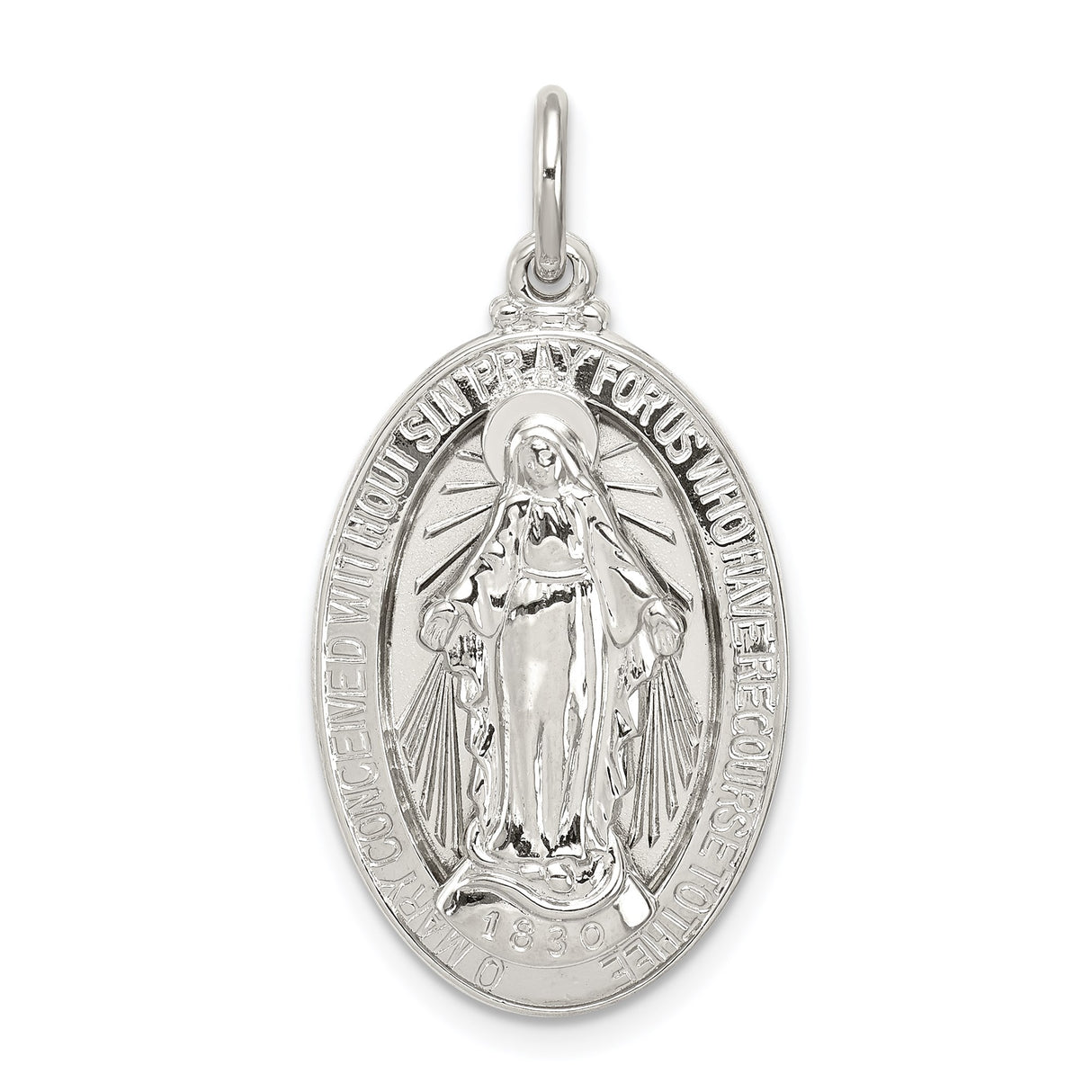 Sterling Silver Miraculous Medal Pendant Featuring Virgin Mary and 1830 Inscription