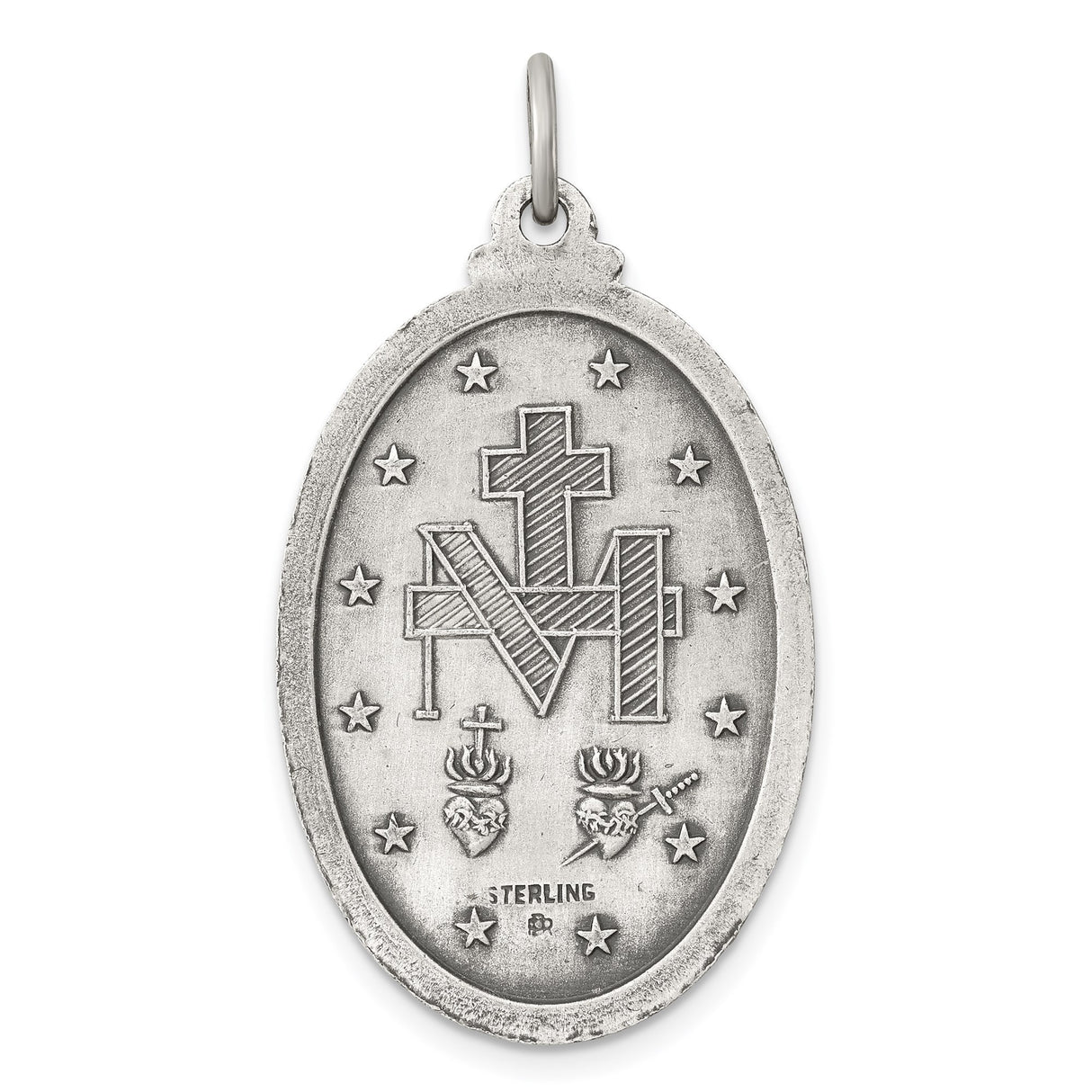 Sterling Silver Miraculous Medal Pendant with Virgin Mary and 1830 Inscription
