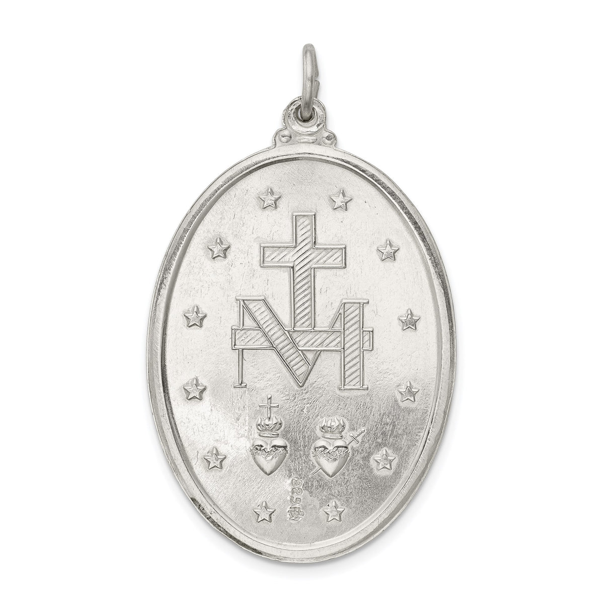 Sterling Silver Miraculous Medal Pendant Featuring Virgin Mary and Inscription