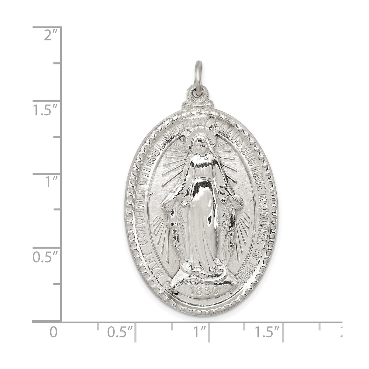 Sterling Silver Miraculous Medal Pendant Featuring Virgin Mary and Inscription