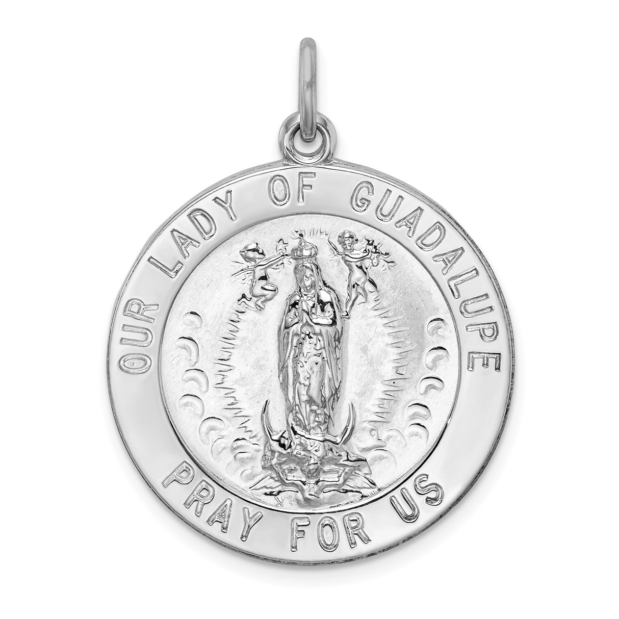 Sterling Silver Pendant, Our Lady of Guadalupe with Angels, Catholic Virgin Mary Medal