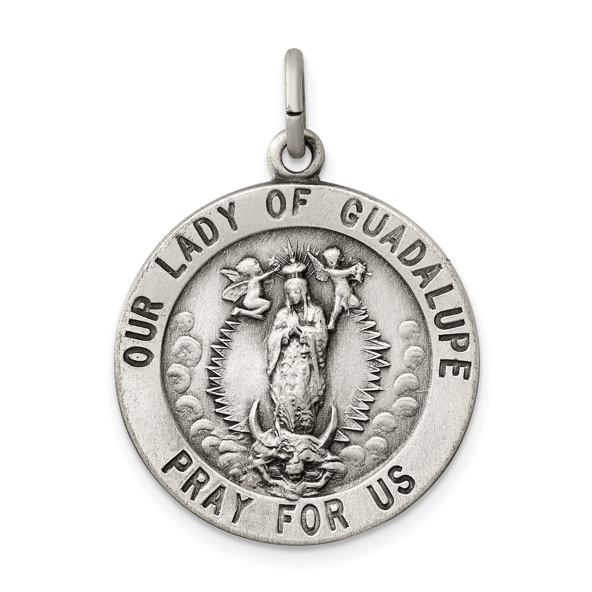 Sterling Silver Our Lady of Guadalupe Pendant with Virgin Mary and Angels