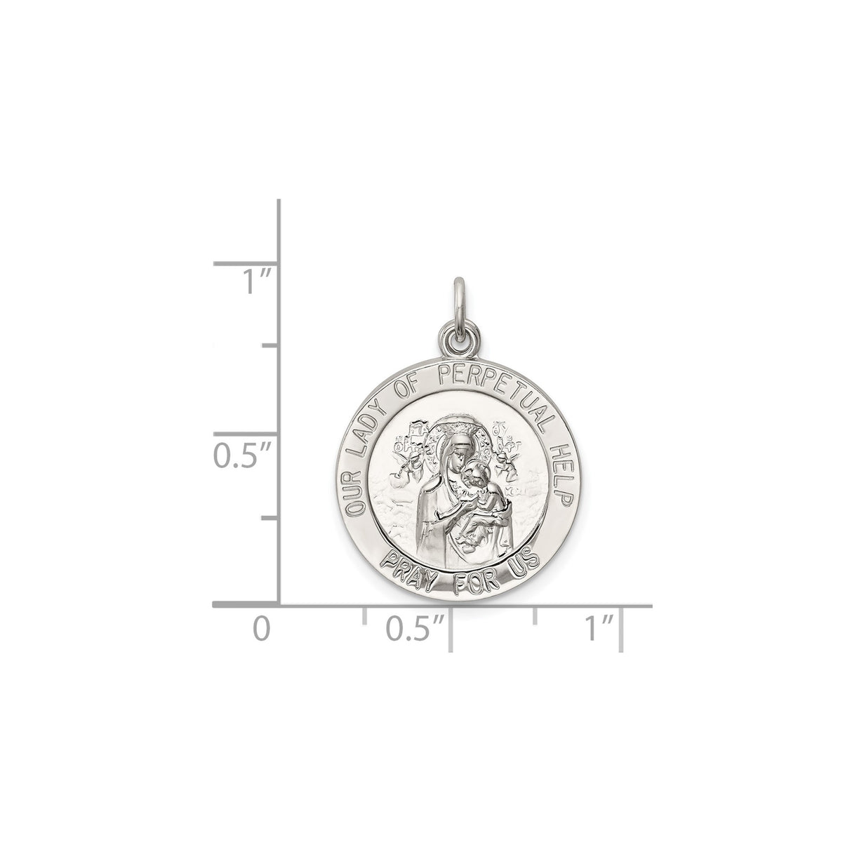 Sterling Silver Medal Pendant Featuring Our Lady of Perpetual Help and Pray for Us Inscription