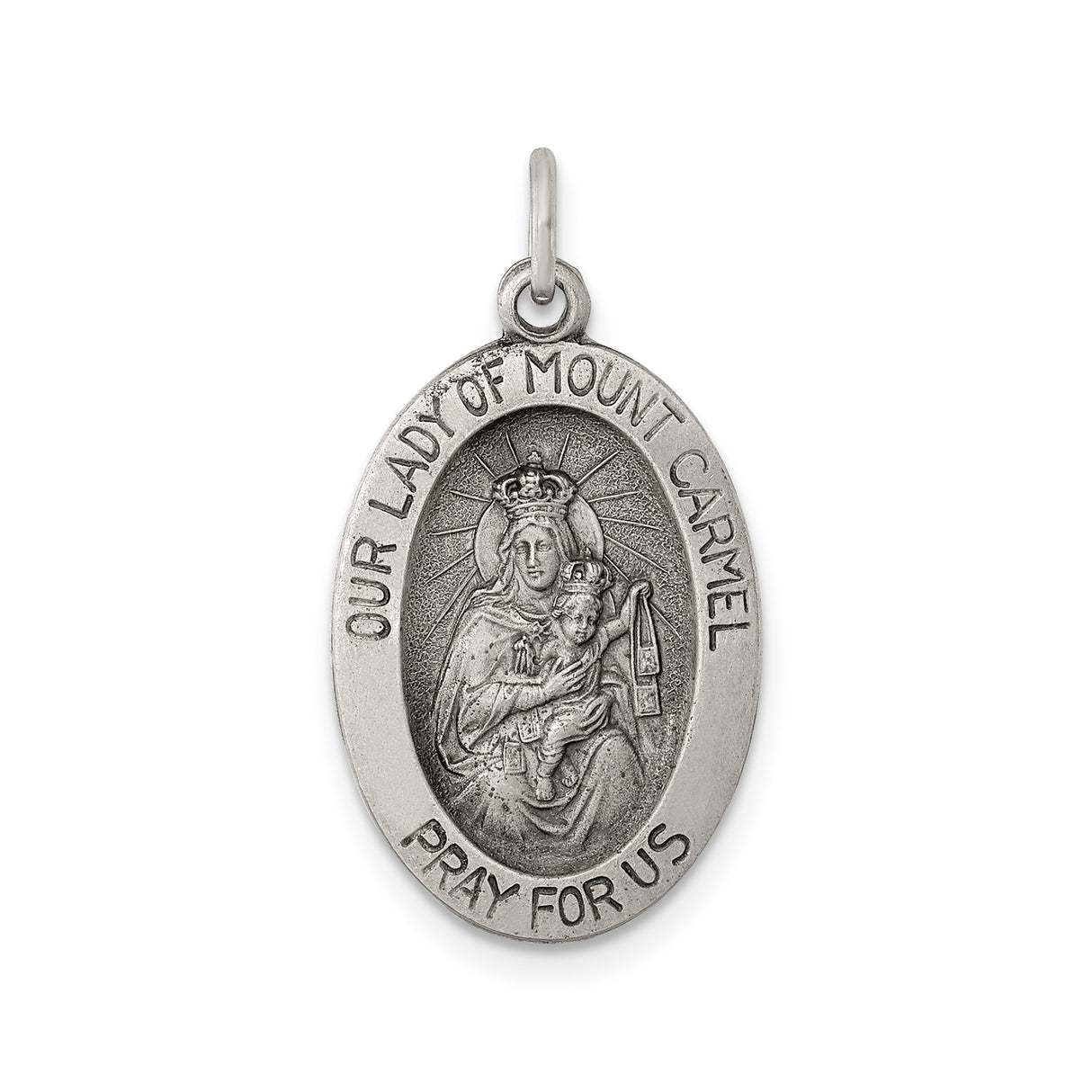 Sterling Silver Our Lady of Mount Carmel Medal Pendant, Catholic Devotional Jewelry for Women