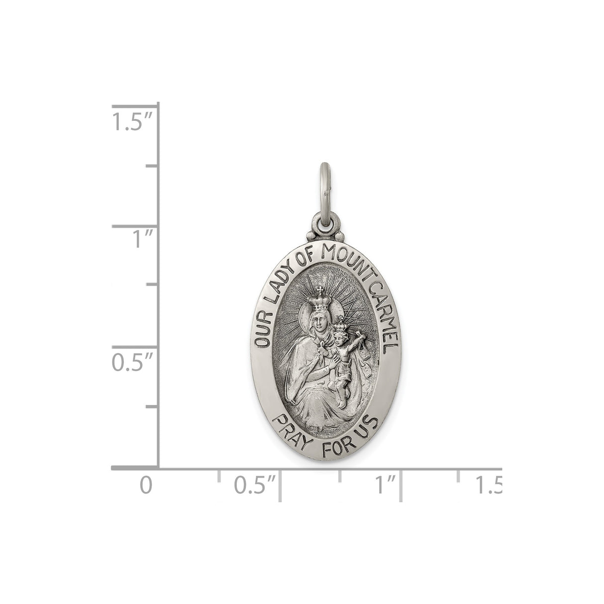 Sterling Silver Our Lady of Mount Carmel Medal Pendant with Virgin Mary and Baby Jesus