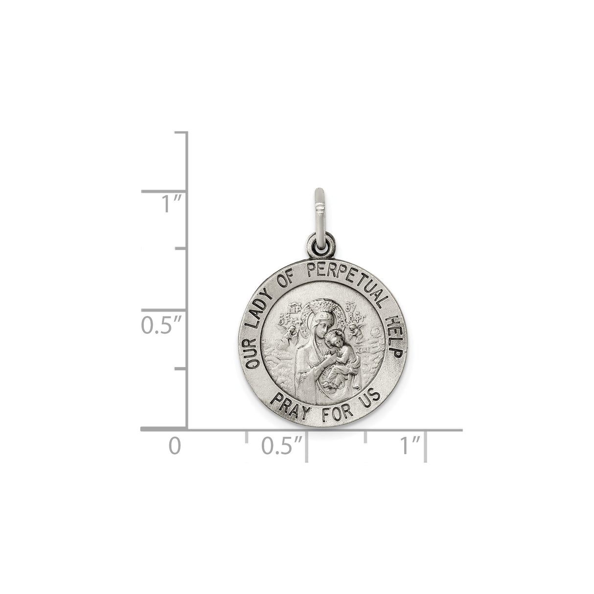 Sterling Silver Virgin Mary Pendant, Our Lady of Perpetual Help Medal with Pray for Us Inscription