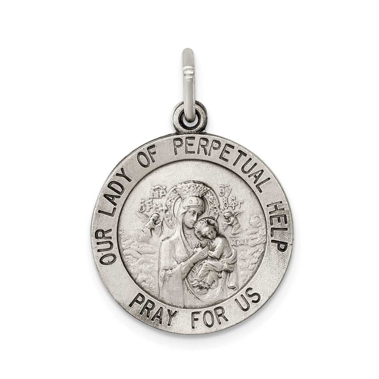 Sterling Silver Virgin Mary Pendant, Our Lady of Perpetual Help Medal with Pray for Us Inscription