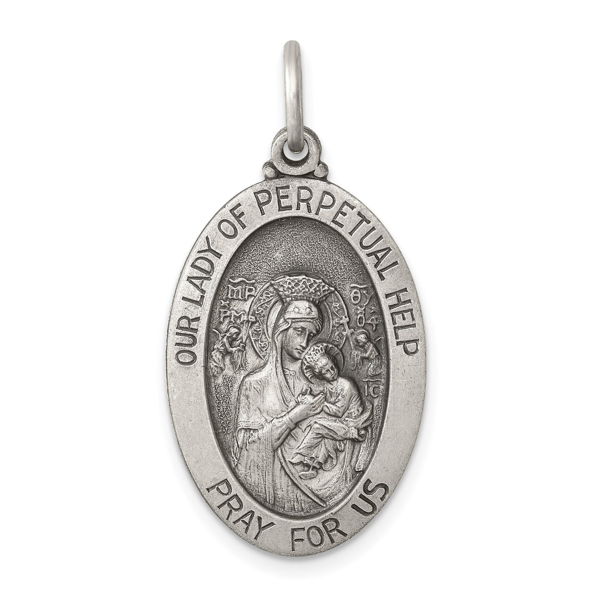 Sterling Silver Pendant Featuring Our Lady of Perpetual Help and Prayer Inscription