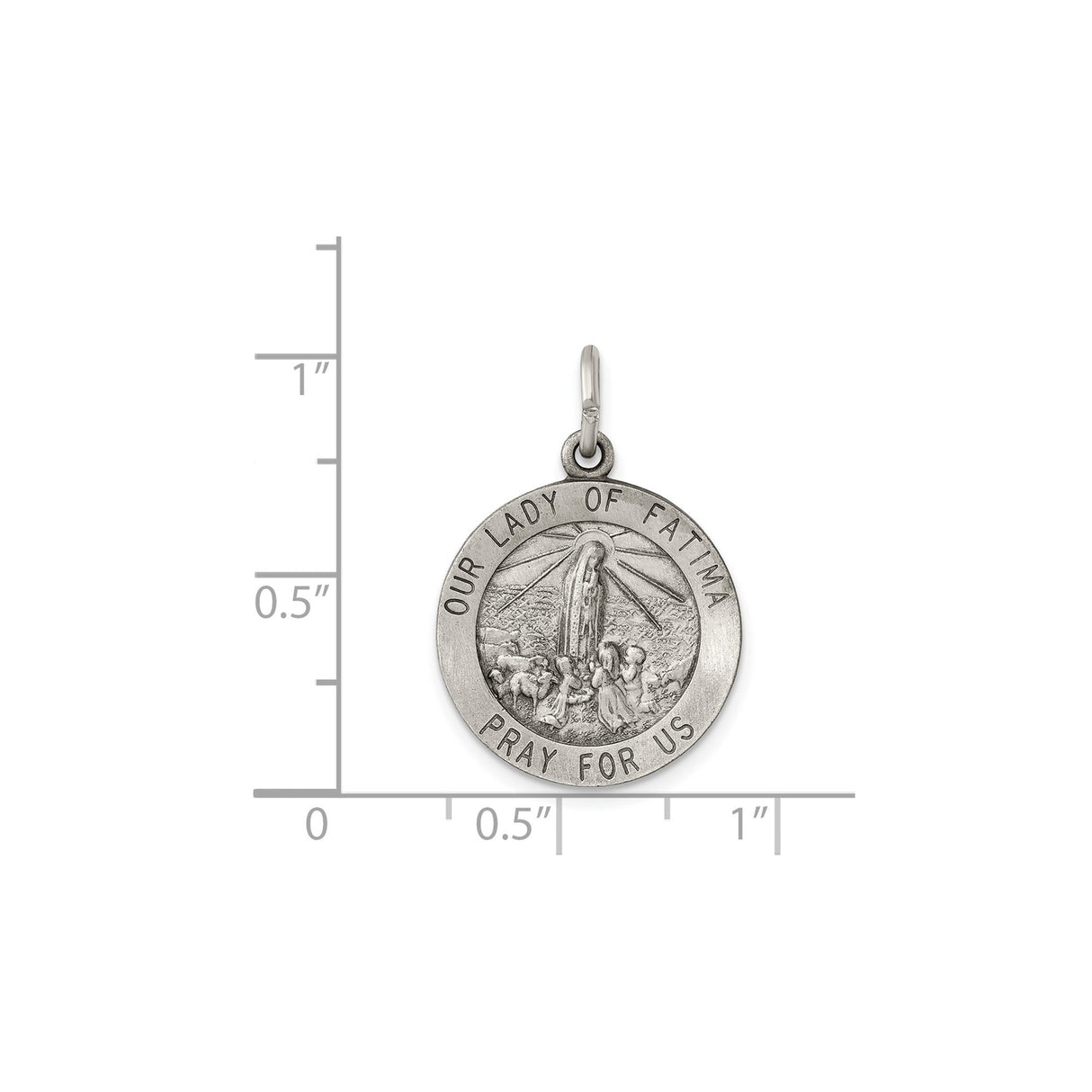 Sterling Silver Pendant Featuring Our Lady of Fatima and Pray for Us Catholic Medal