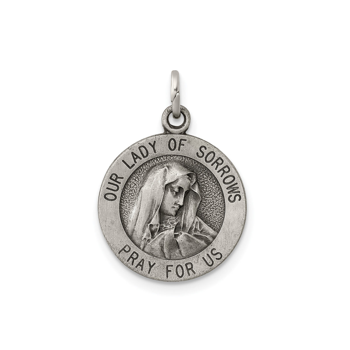 Sterling Silver Our Lady of Sorrows Pendant with Virgin Mary Profile Catholic Medal for Women
