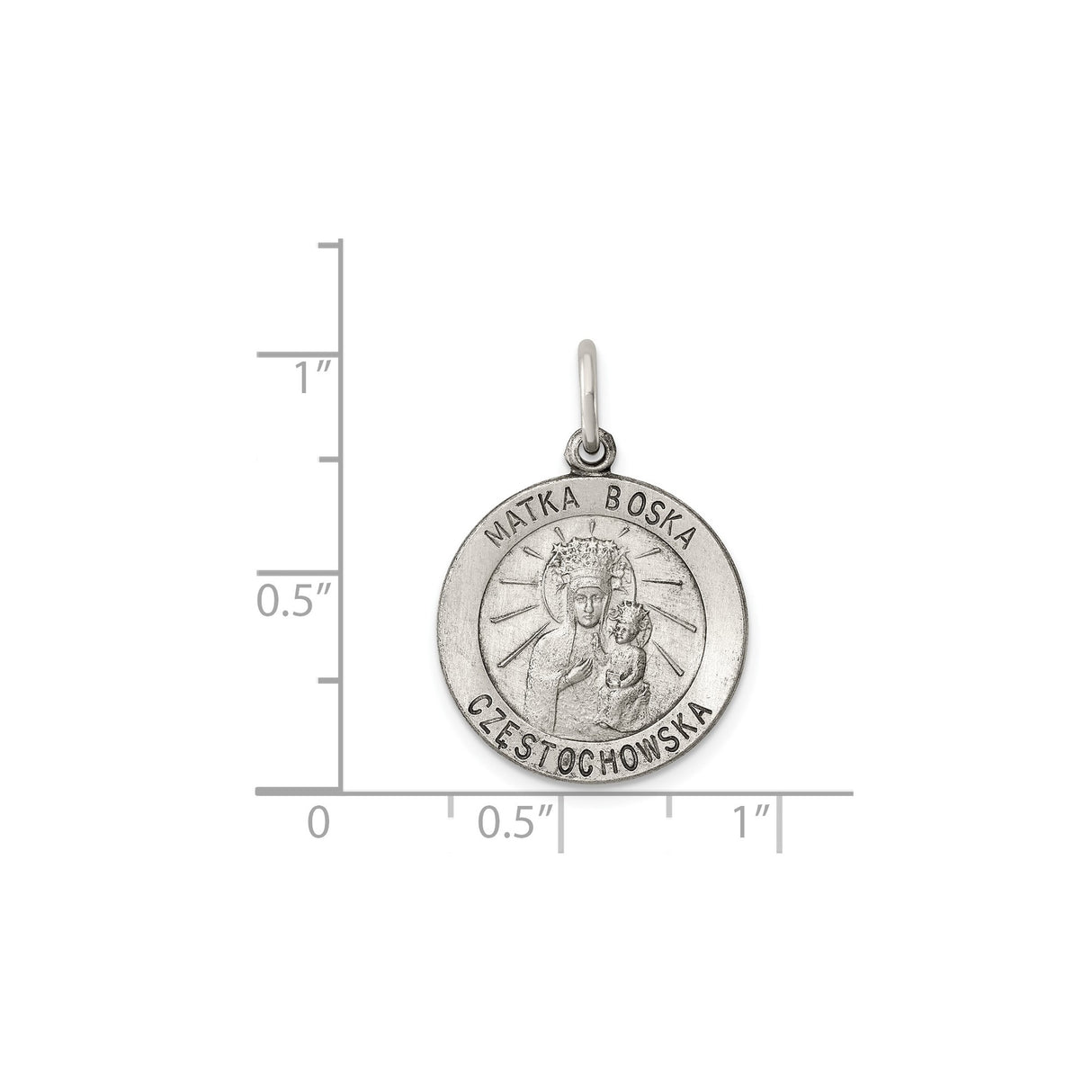 Sterling Silver Our Lady Czestochowa Pendant with Matka Boska Inscription, Polish Catholic Medal