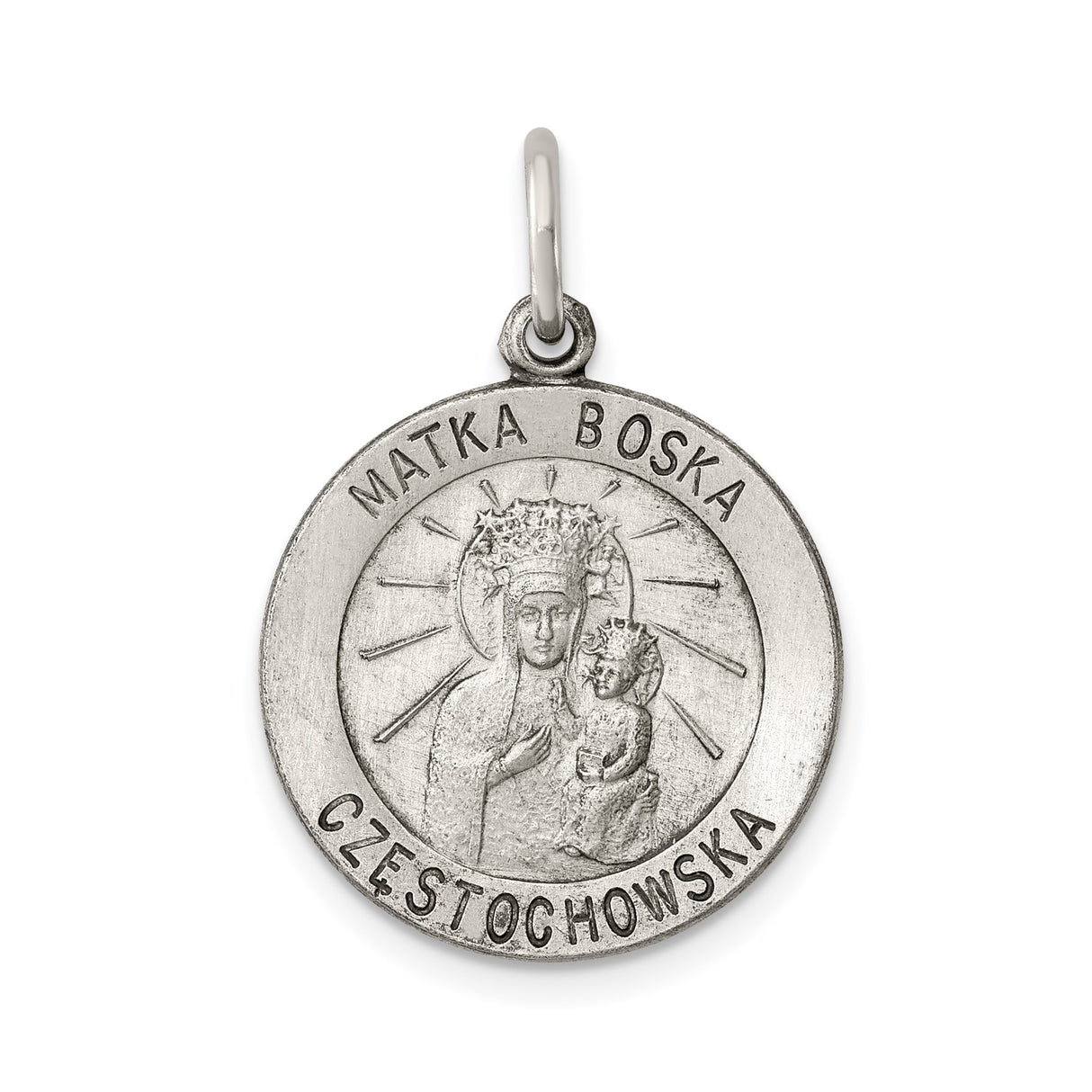 Sterling Silver Our Lady Czestochowa Pendant with Matka Boska Inscription, Polish Catholic Medal