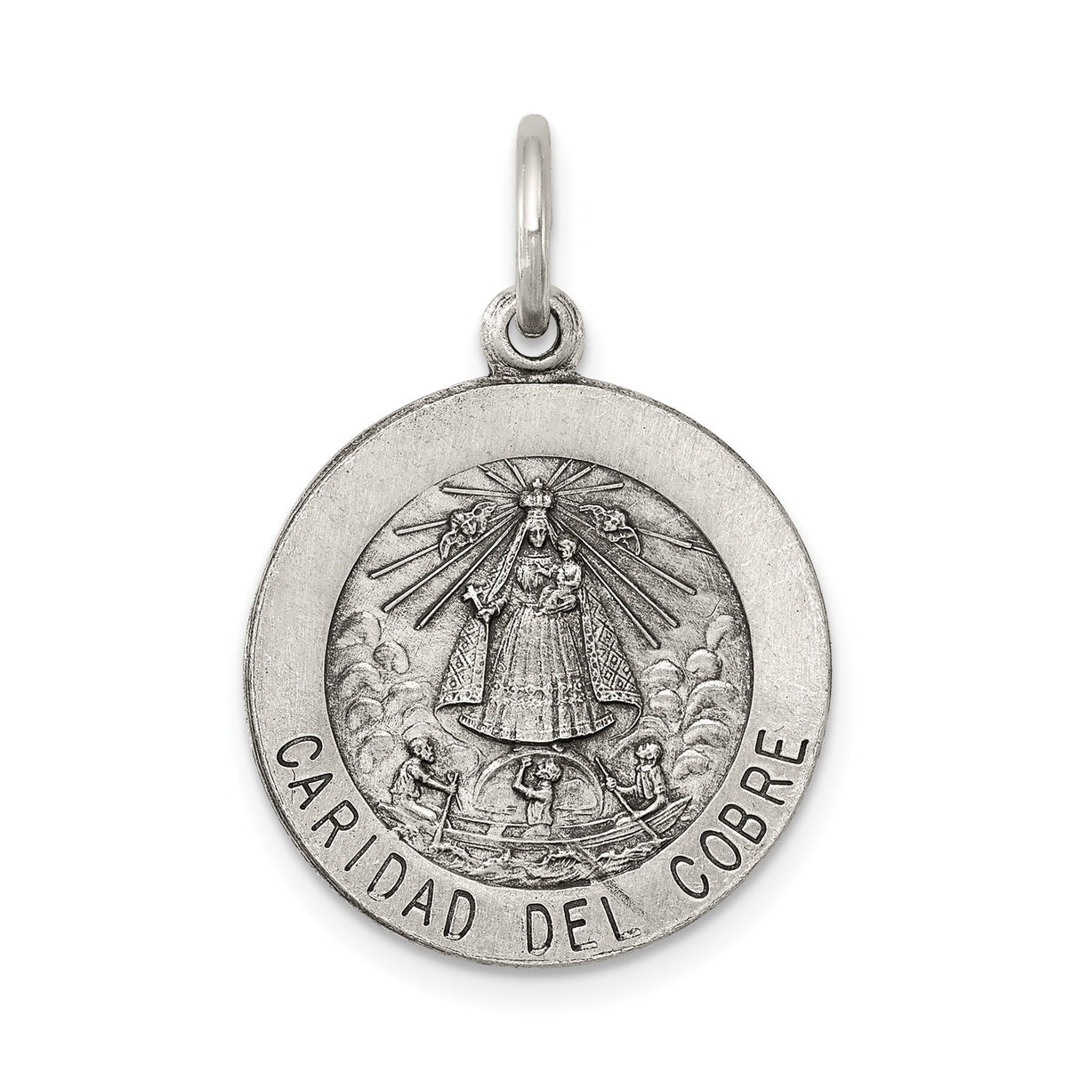 Sterling Silver Caridad del Cobre Medal Pendant, Virgin Mary and Three Men in Boat, Catholic Jewelry
