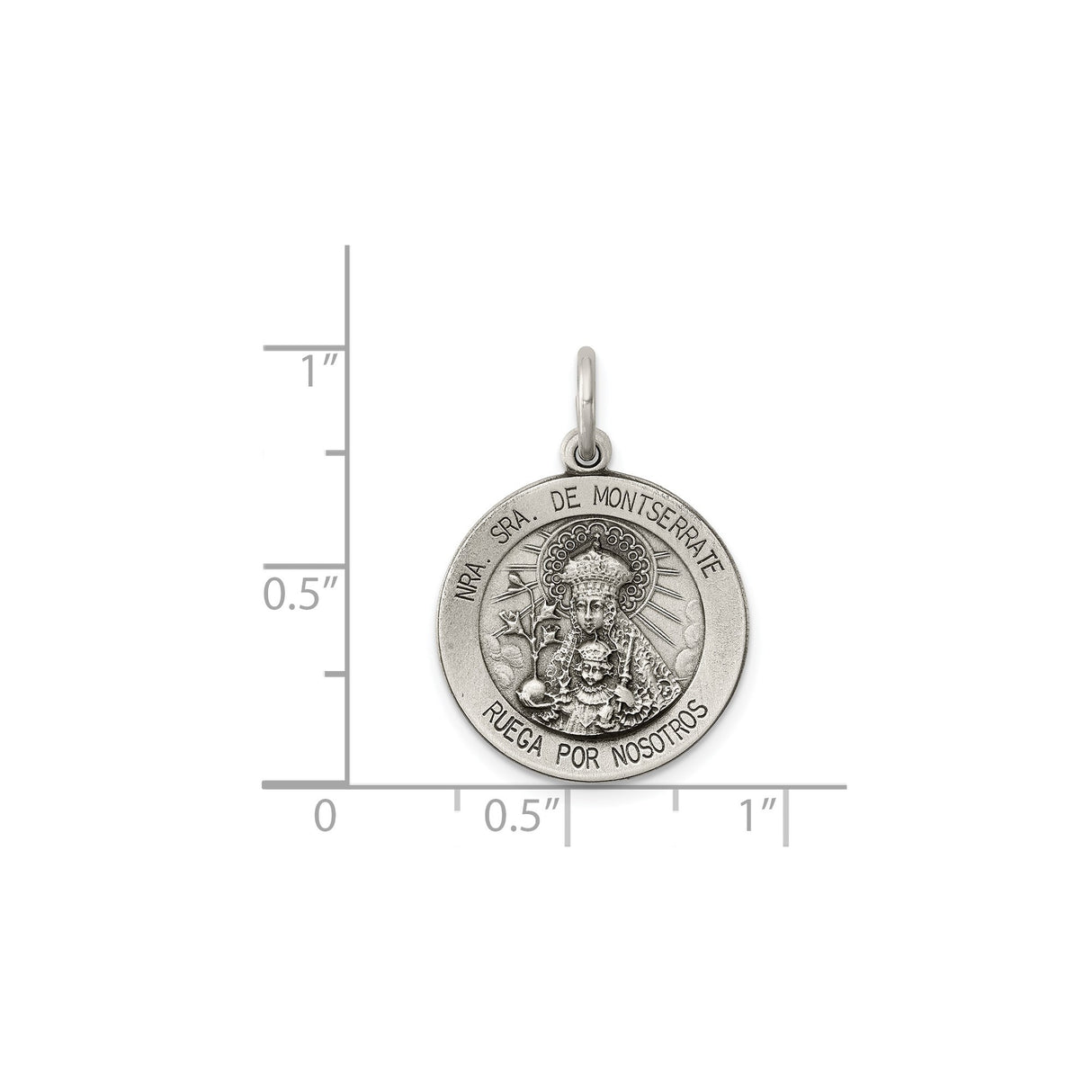 Sterling Silver Our Lady of Montserrate Medal Pendant with Latin Inscription