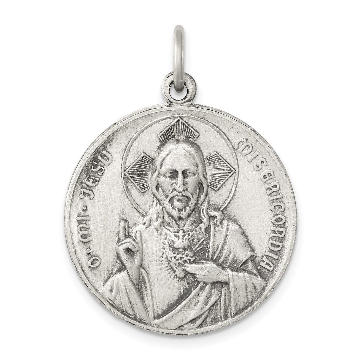 Sterling Silver Catholic Pendant with Crowned Virgin Mary and Jesus, Radiant Halos