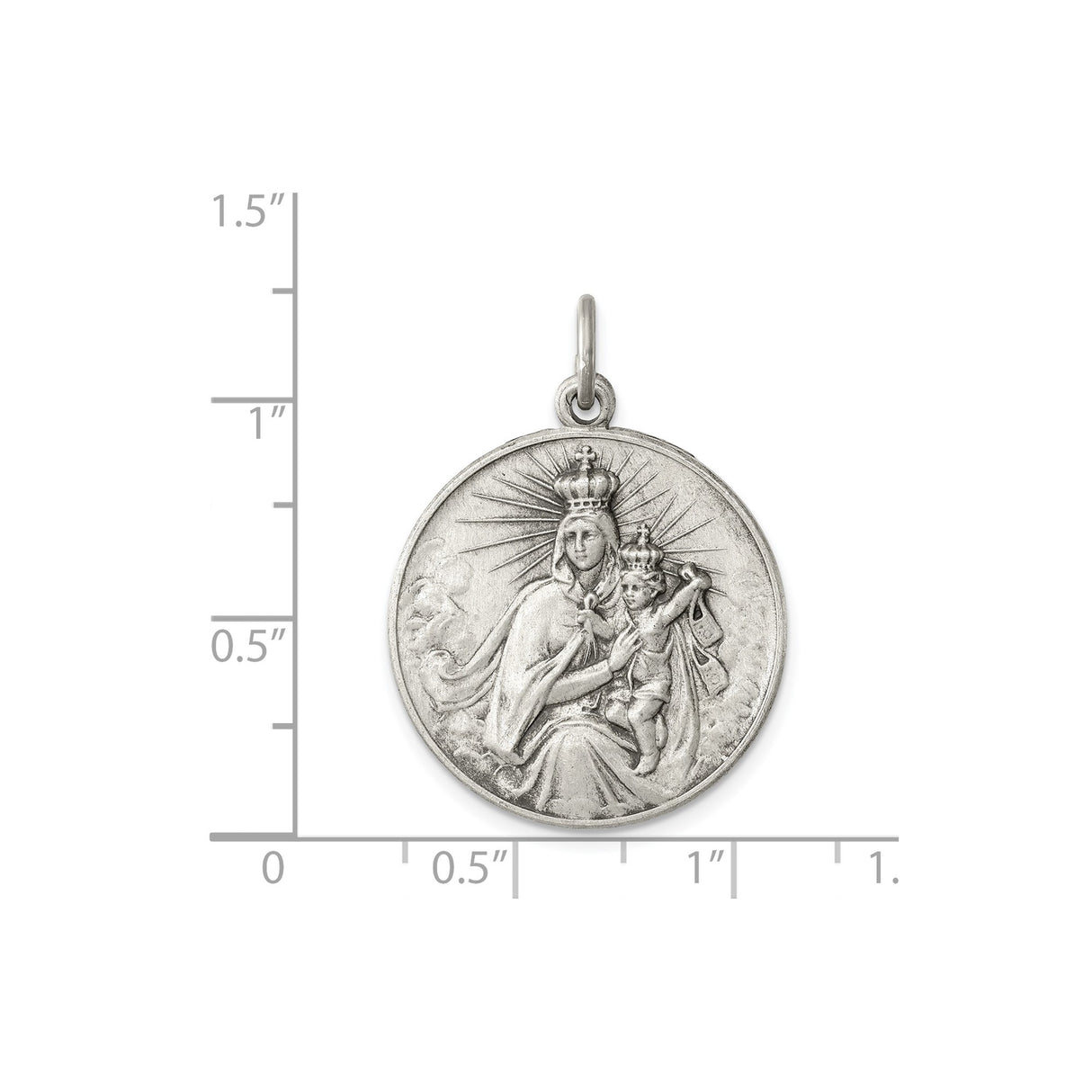 Sterling Silver Catholic Pendant with Crowned Virgin Mary and Jesus, Radiant Halos