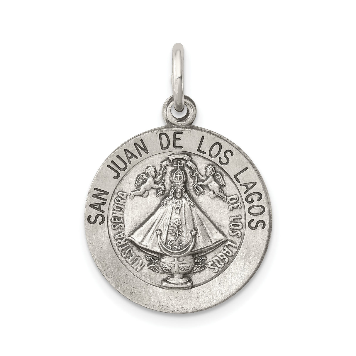 Sterling Silver Saint Medal Pendant with Our Lady Engraving and Angel Accents