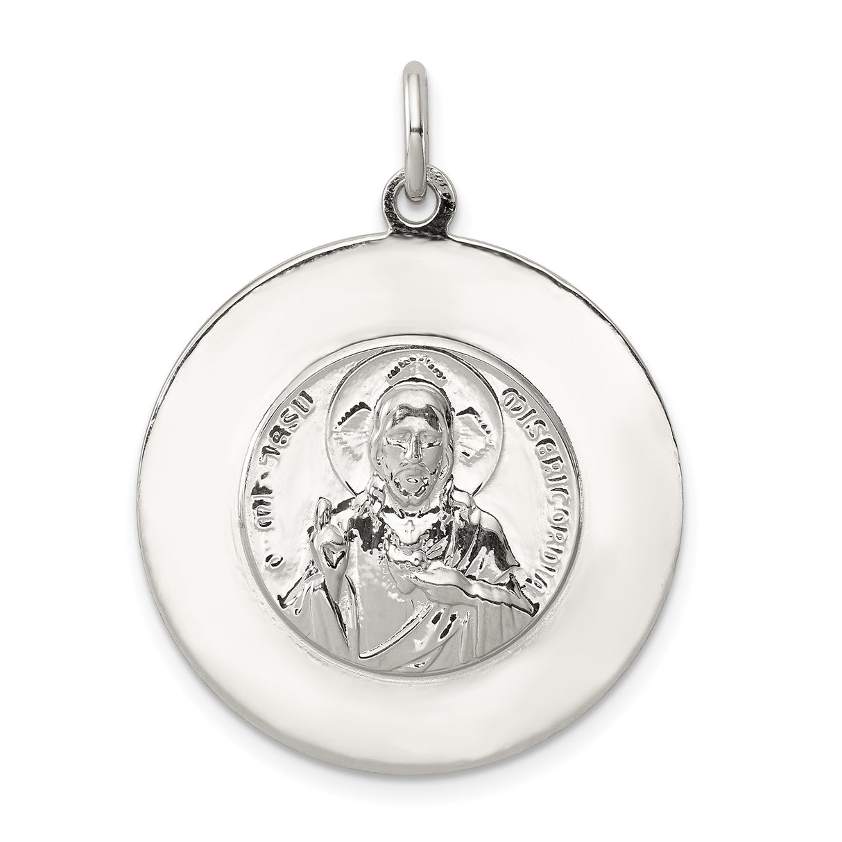 Sterling Silver Virgin Mary Pendant, Catholic Scapular Medal with Inscription