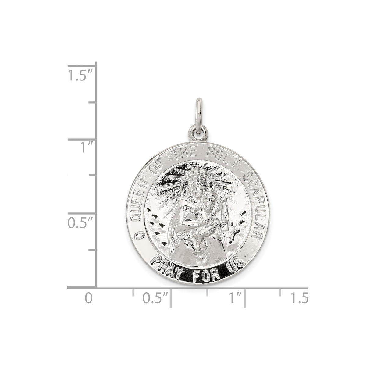 Sterling Silver Virgin Mary Pendant, Catholic Scapular Medal with Inscription