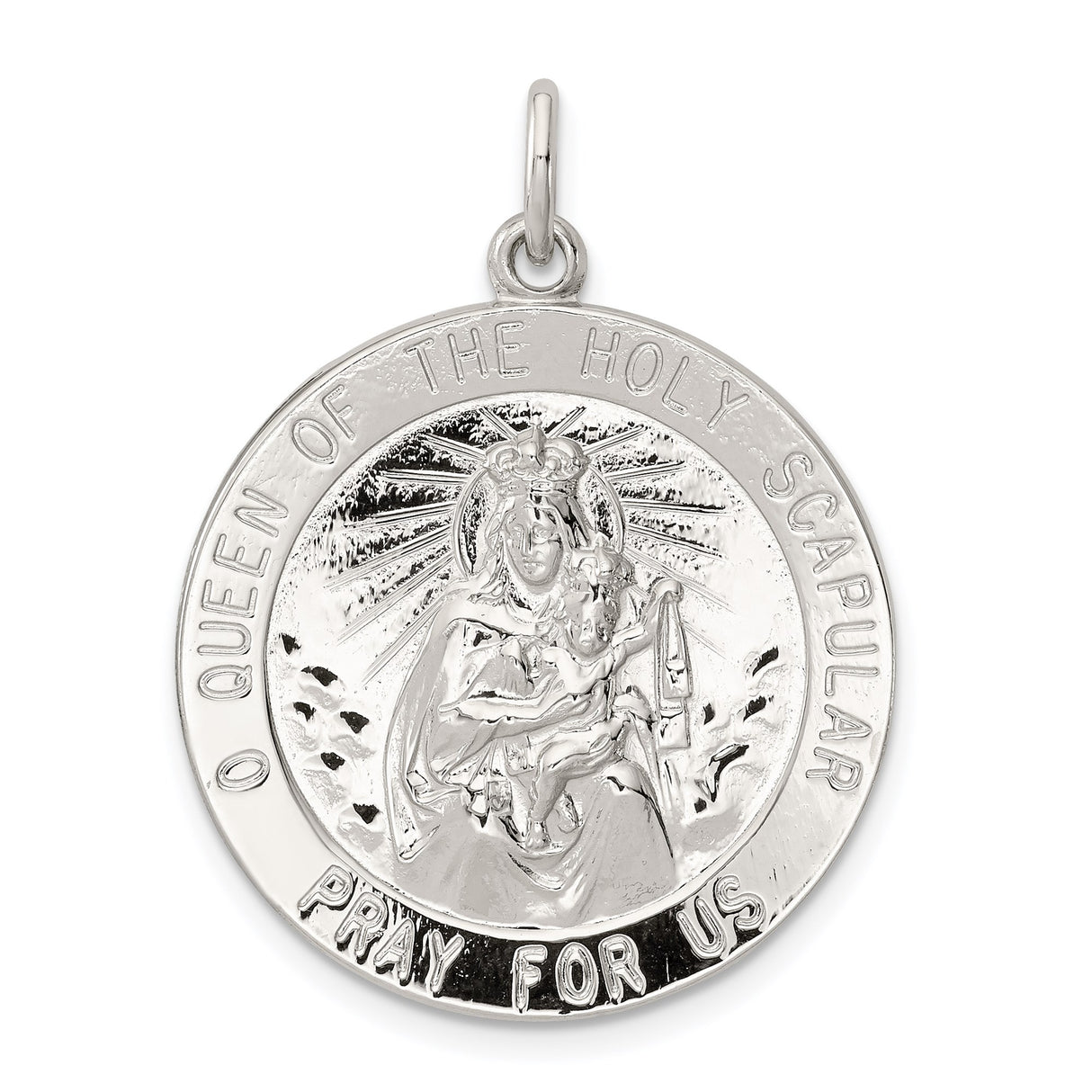 Sterling Silver Virgin Mary Pendant, Catholic Scapular Medal with Inscription