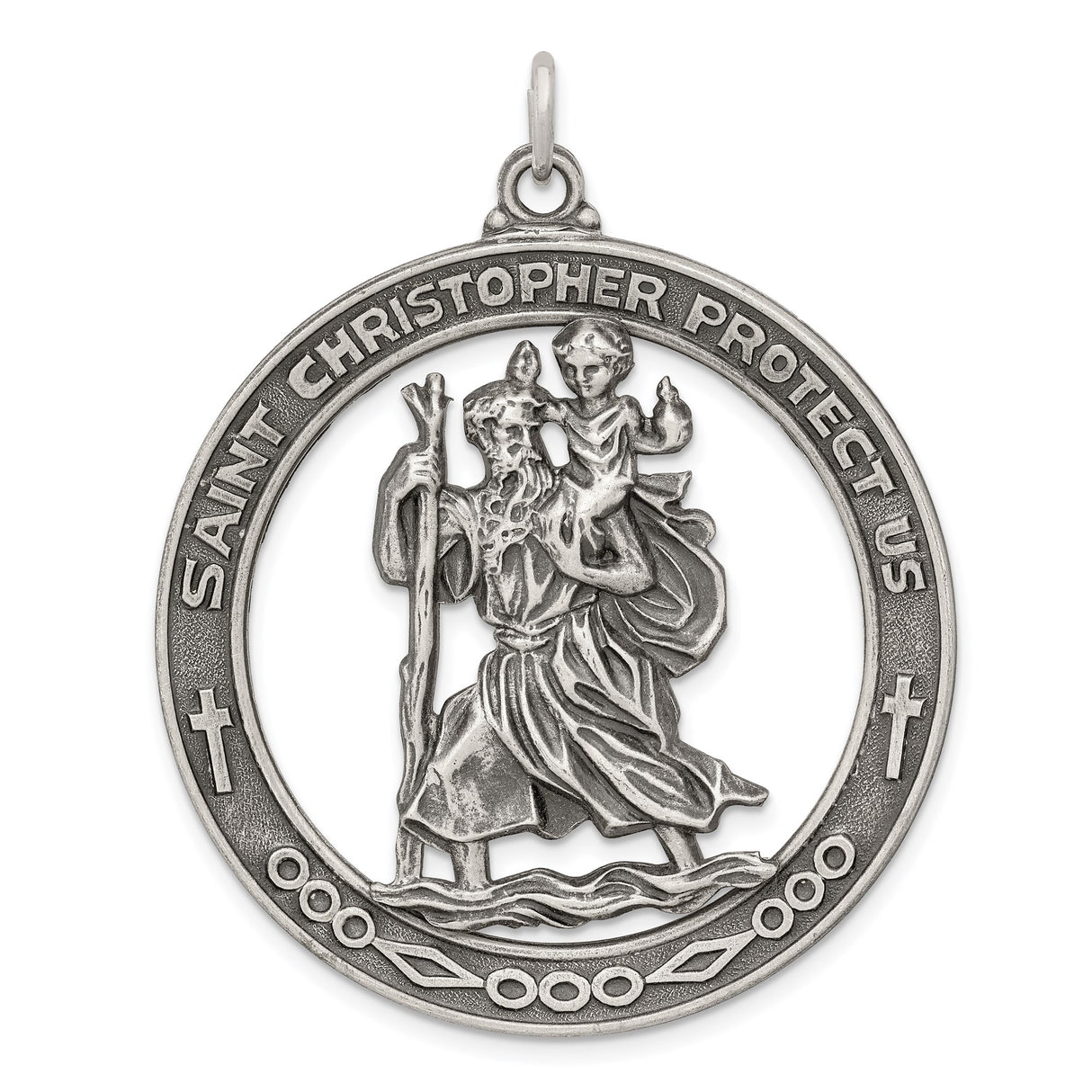 Sterling Silver Saint Christopher Protection Pendant, Matte Finish, Travel and Faith Medallion