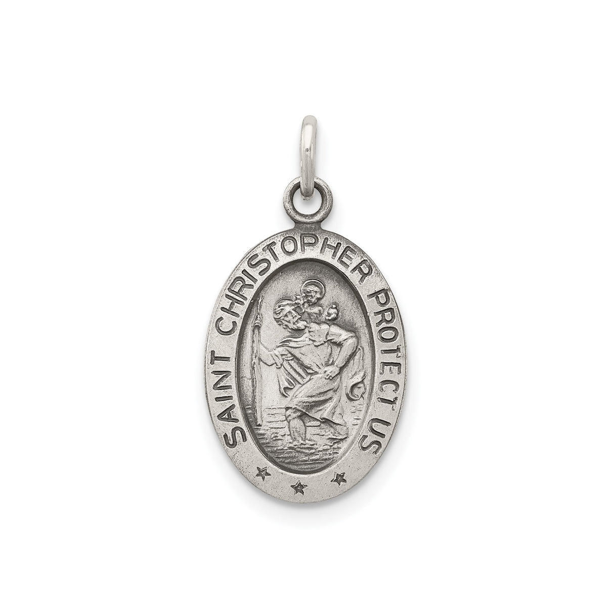 Sterling Silver Saint Christopher Medal Pendant, Antiqued Travel Protection Charm