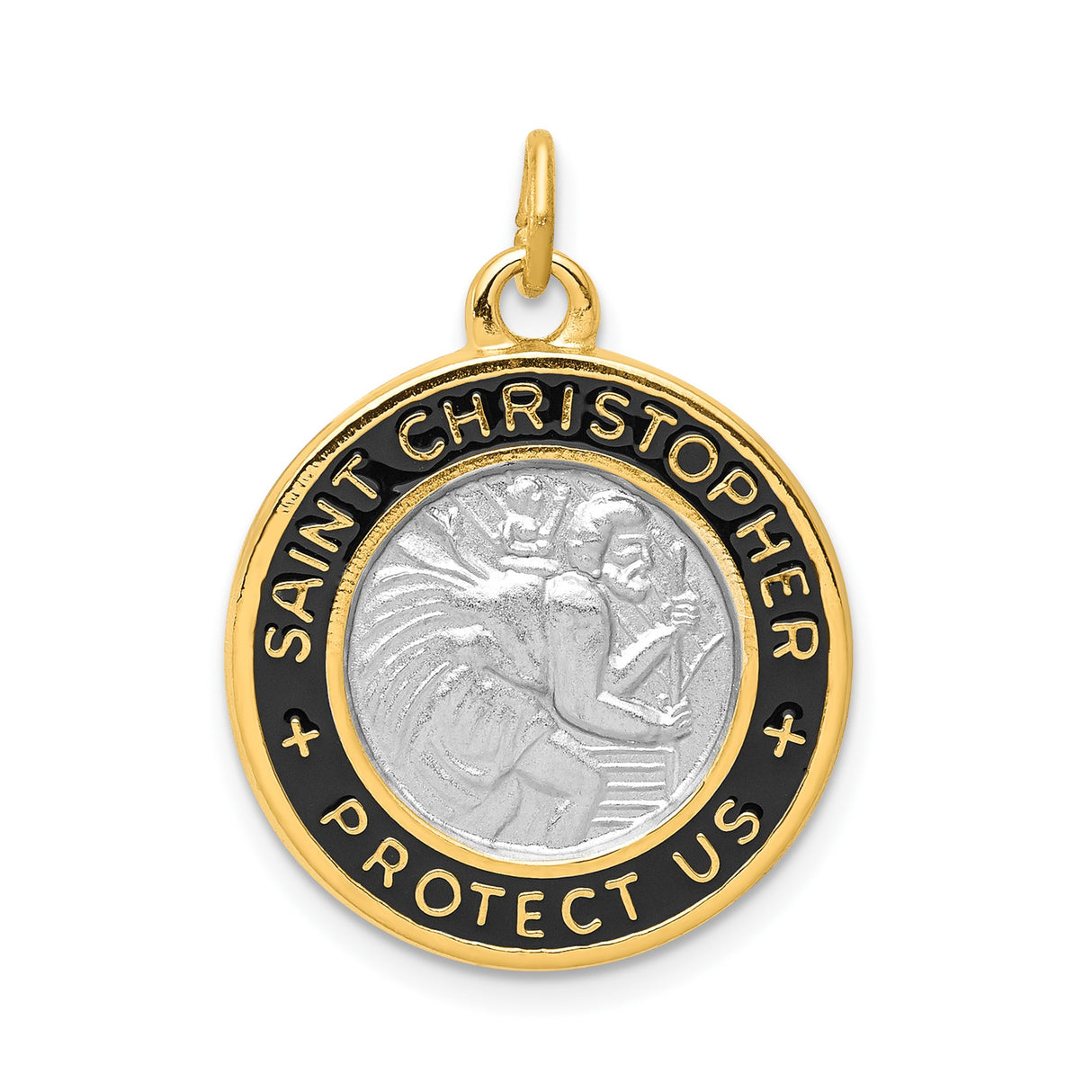 Sterling Silver Saint Christopher Enamel Pendant with Black Epoxy Detailing