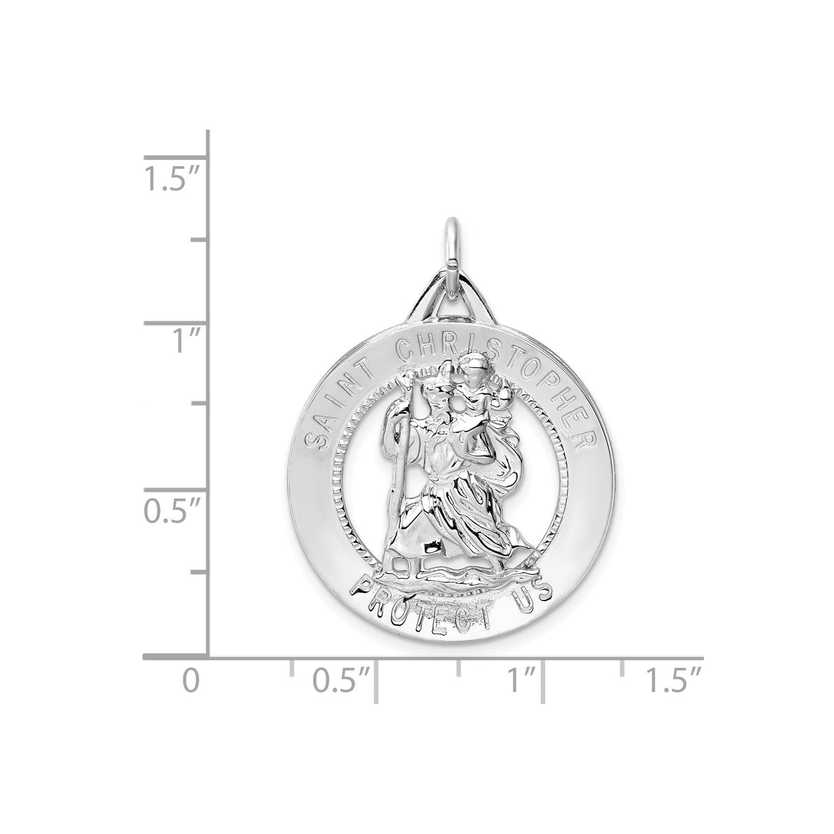 Sterling Silver Saint Christopher Medal Pendant, Reflective Border Religious Travel Charm
