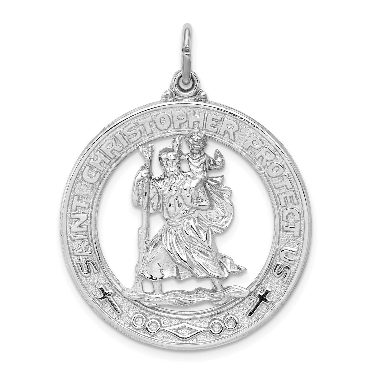 Sterling Silver Saint Christopher Medal Pendant, Etched Religious Charm for Travel Protection