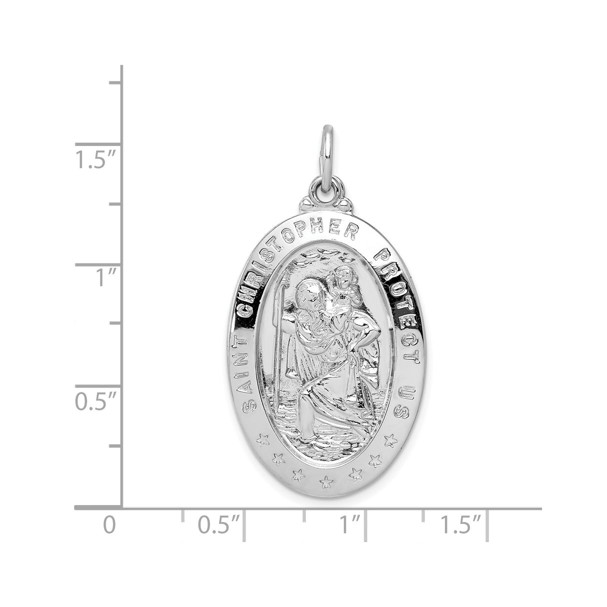 Sterling Silver Saint Christopher Medal Pendant with Mirrored Finish, Religious Travel Charm