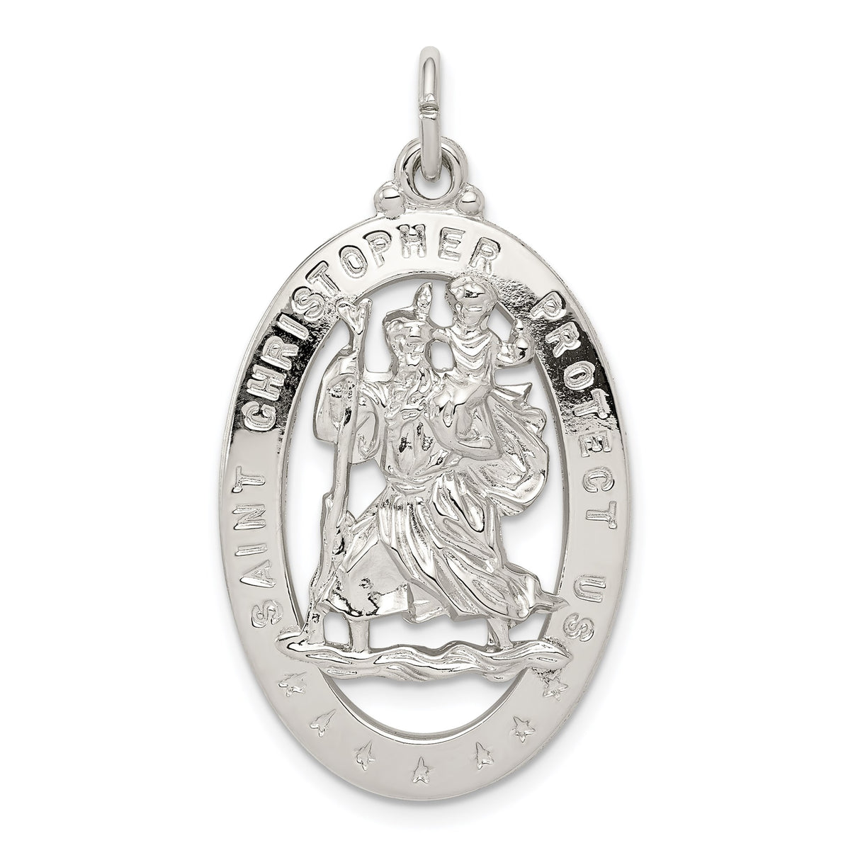Sterling Silver Saint Christopher Oval Medal Charm Pendant for Travel Protection