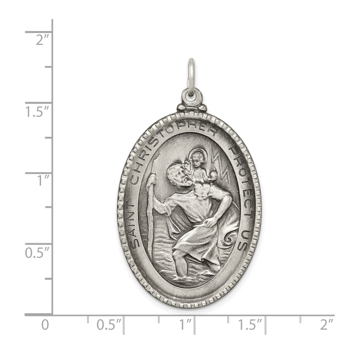 Sterling Silver Saint Christopher Pendant, Travel Protection Oval Medal Charm