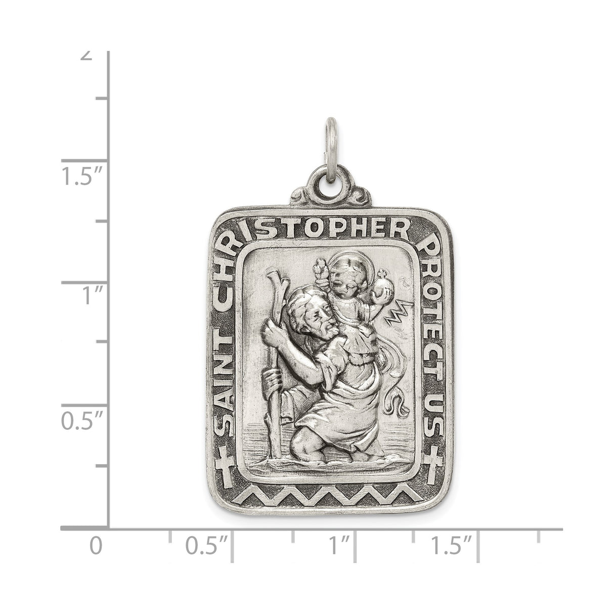 Sterling Silver Saint Christopher Protection Medal with Cross Accent and Raised Lettering