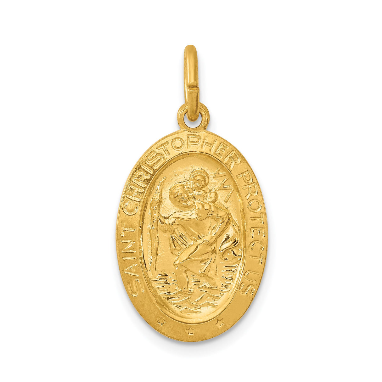 Sterling Silver Saint Christopher Oval Medal Pendant, Polished Travel Protection Charm