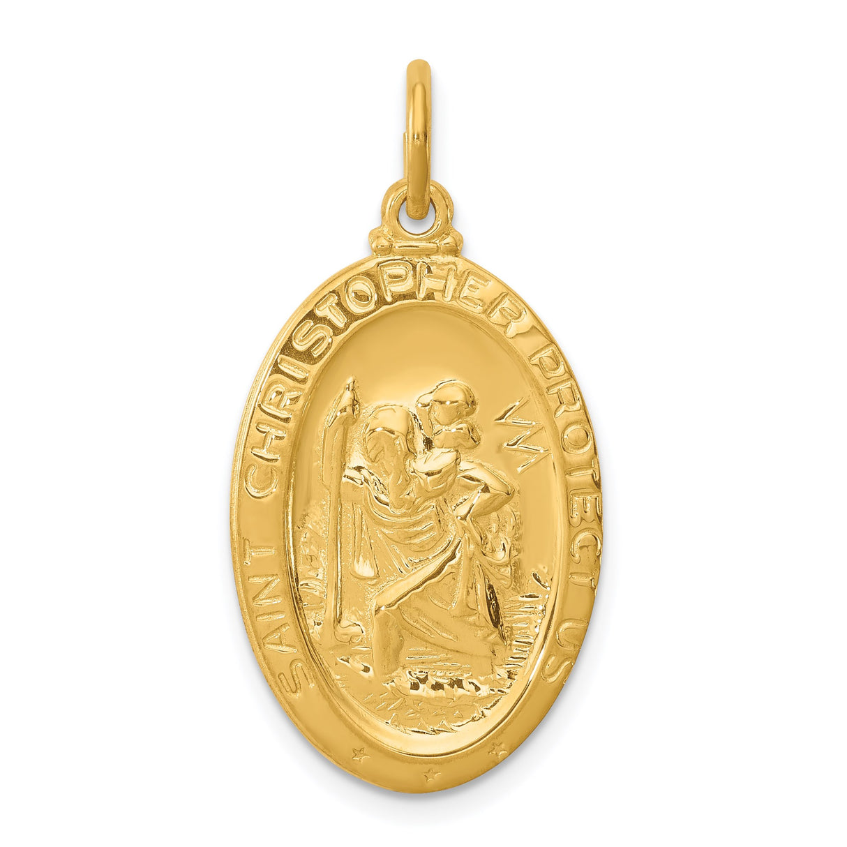 Sterling Silver Saint Christopher Oval Pendant, Yellow Gold Plated, Religious Medal Charm