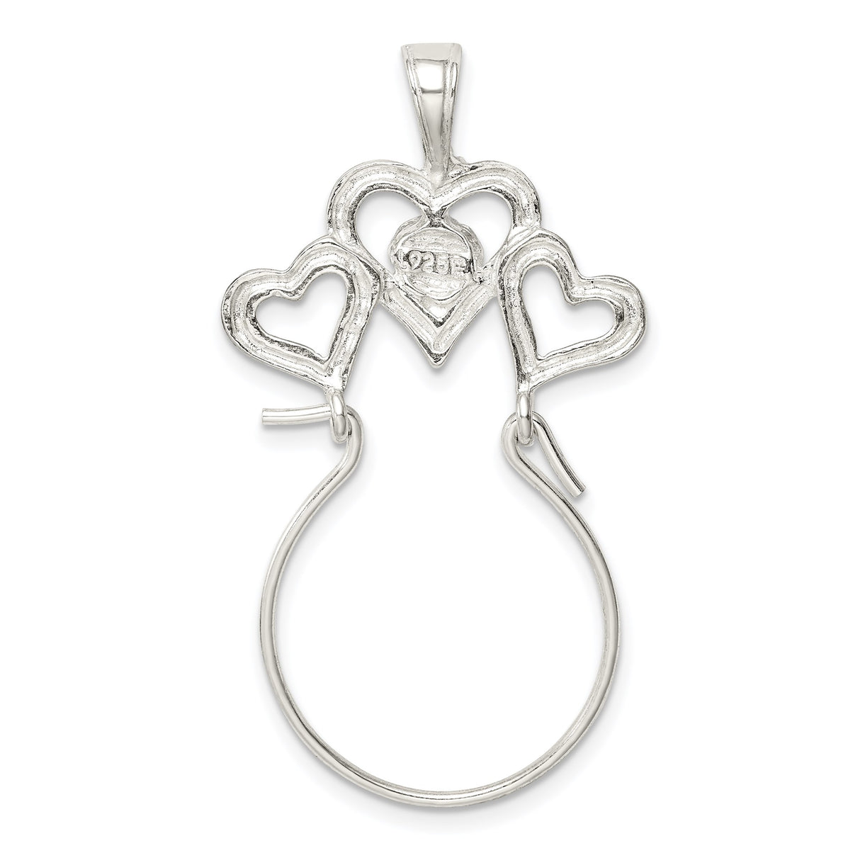 Sterling Silver Heart Pendant with Three-Heart Design and Rose Center
