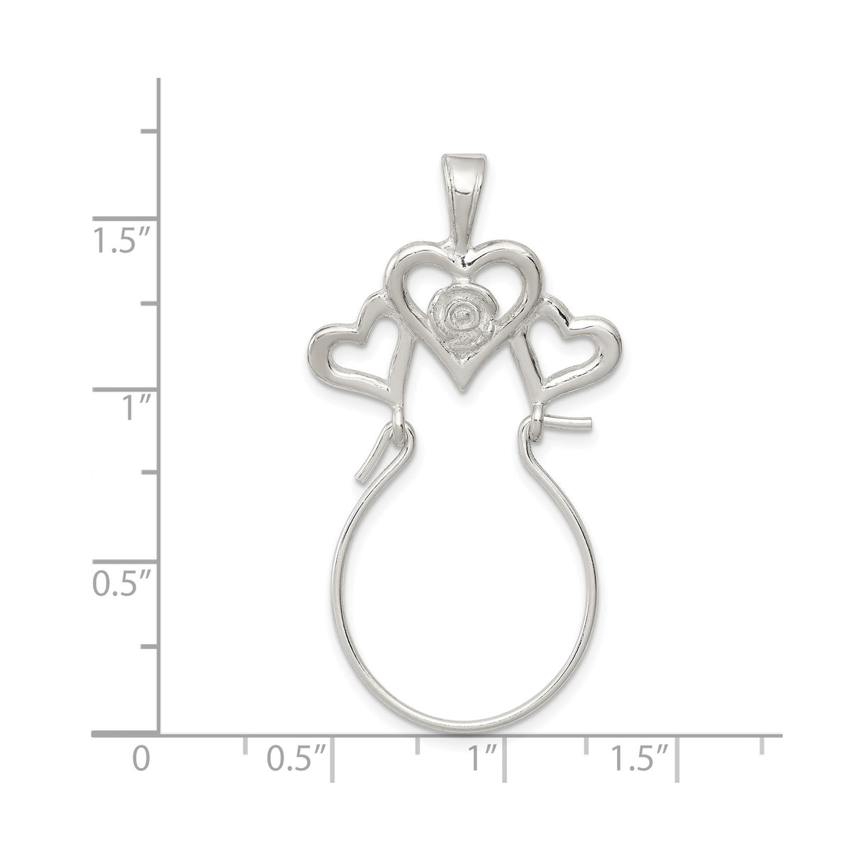Sterling Silver Heart Pendant with Three-Heart Design and Rose Center