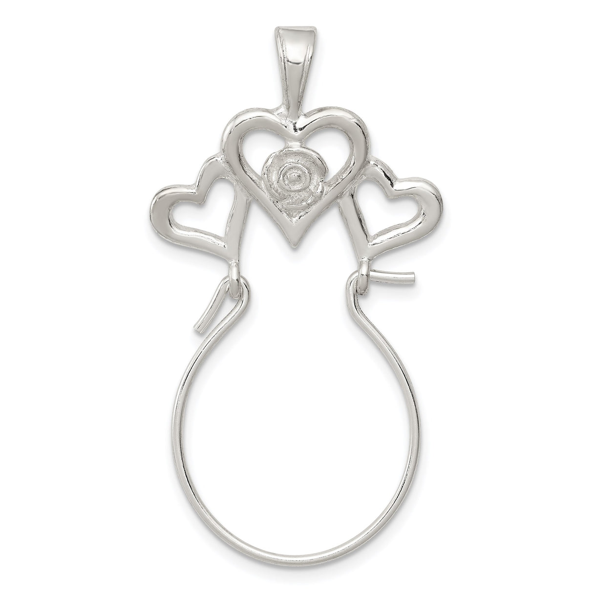 Sterling Silver Heart Pendant with Three-Heart Design and Rose Center